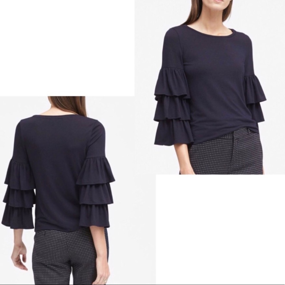 Banana Republic Navy Tiered Bell Sleeve Blouse Size XS